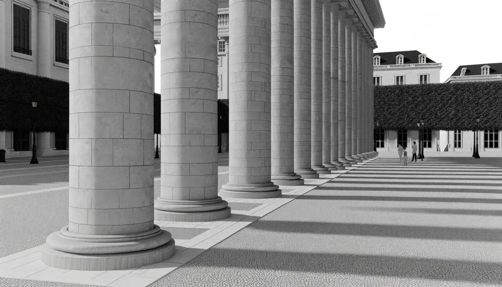 Black-and-white stone colonnade