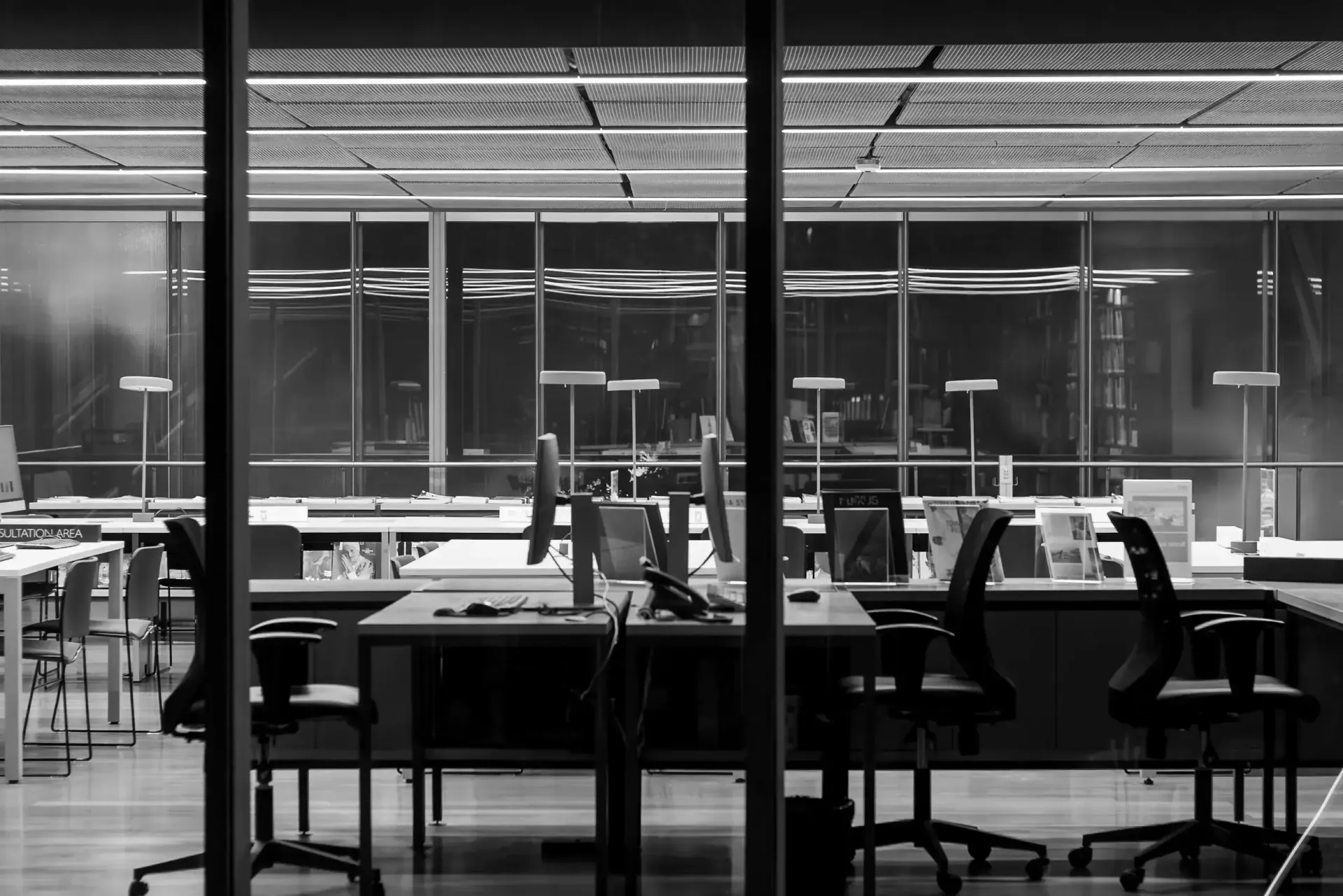 Empty modern office in black and white